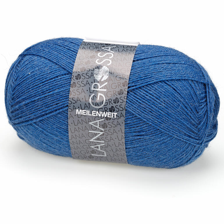Blaue Sockenwolle Meilenweit 100, 4-fädig in der Verpackung