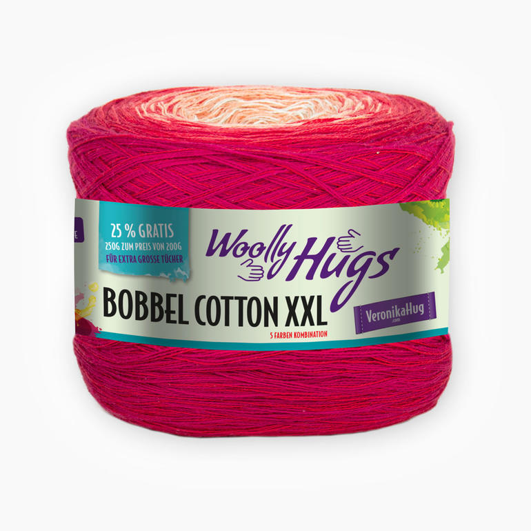 Bobbel Cotton XXL von Woolly Hugs, präsentiert in einer bunten Verpackung.