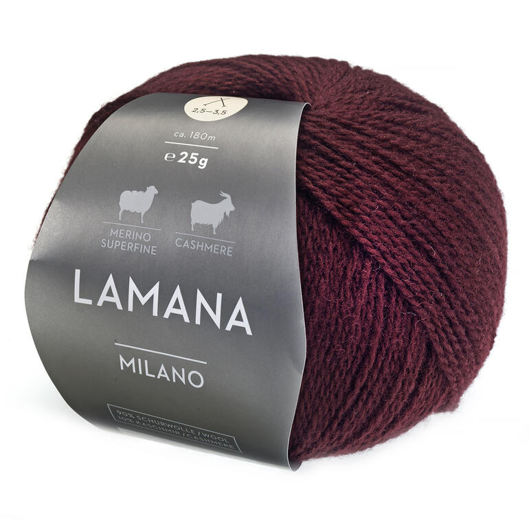 Wollknäuel Milano von Lamana in der Farbe Burgunderrot.