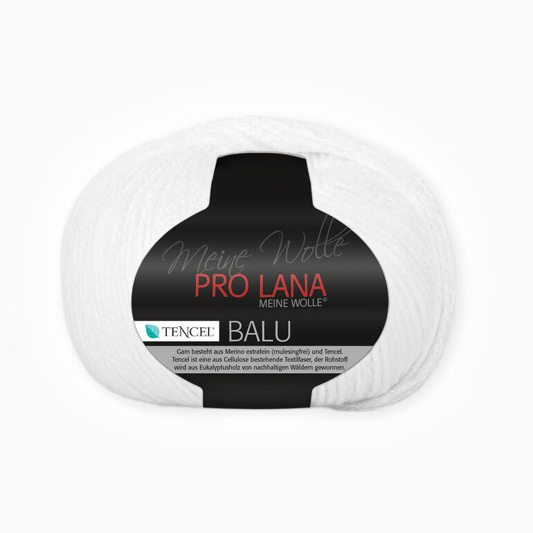 Balu von Pro Lana, weißes Garn in einem runden Knäuel.