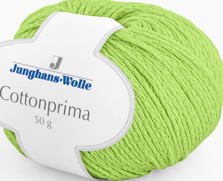 Cottonprima von Junghans-Wolle in leuchtendem Grün, 50 g Garn.