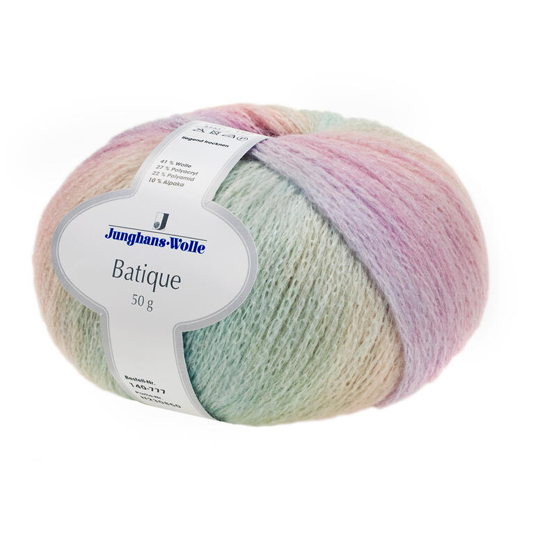 Wolle Batique von Junghans-Wolle, pastellfarbene Mischung, 50 g Knäuel.