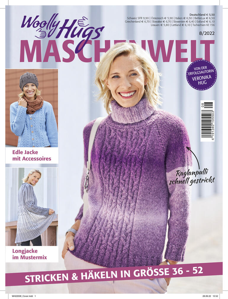 Magazin 'Woolly Hugs Maschenwelt 08/22' mit Modetrends zum Stricken.