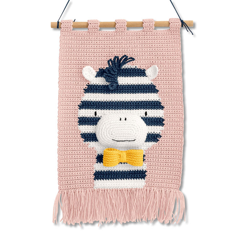 Wandbehang Zebra, gehäkelter Wandteppich mit Zebramotiv