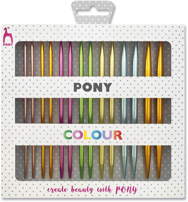 PONY Colour Nadelspitzen Set mit verschiedenen bunten Stricknadeln