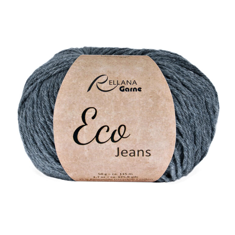 Garnknäuel Eco Jeans von Rellana mit natürlichem Stoff in Grautönen.