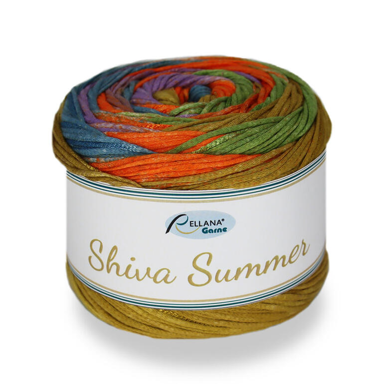 Shiva Summer Wolle in Flieder, Orange, Grün und Capri