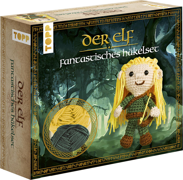 Fantastisches Häkelset Elf mit Anleitung und Materialien.