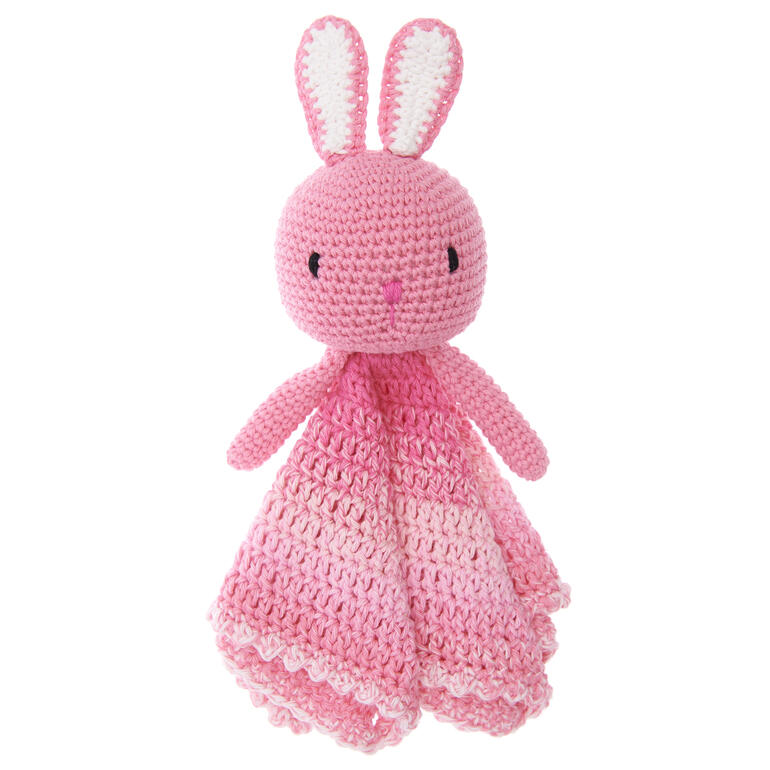 Häkelset Ricorumi Baby Blankies Hase mit einem gehäkelten Hasen.