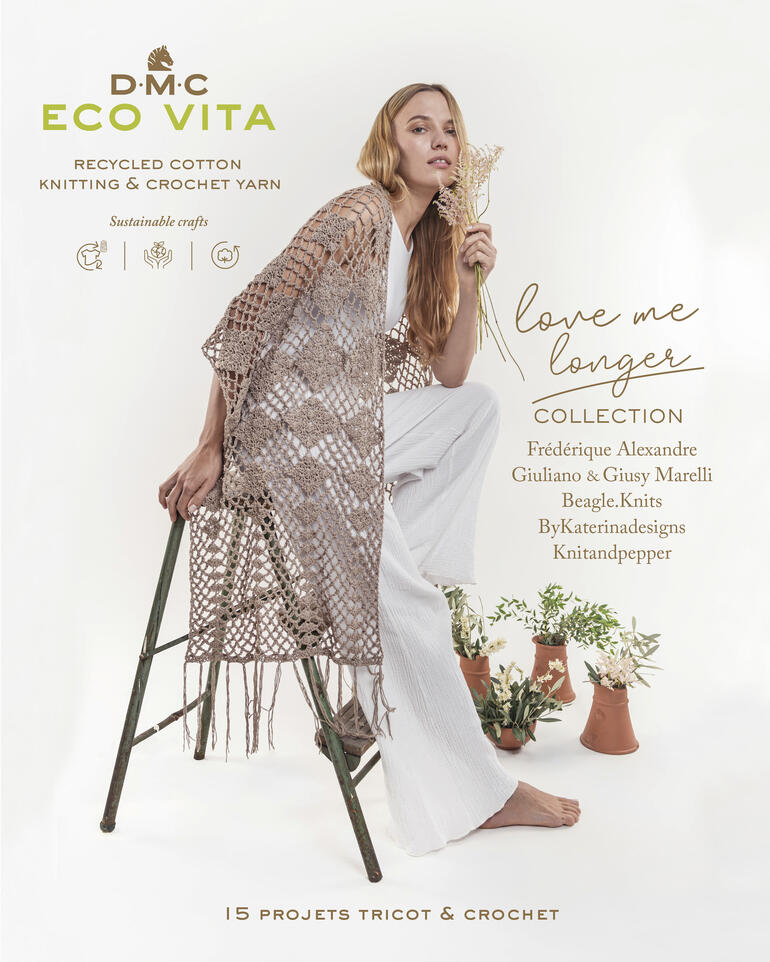 Buchcover für Eco Vita mit Anleitungen für Stricken und Häkeln, kreative Designs.