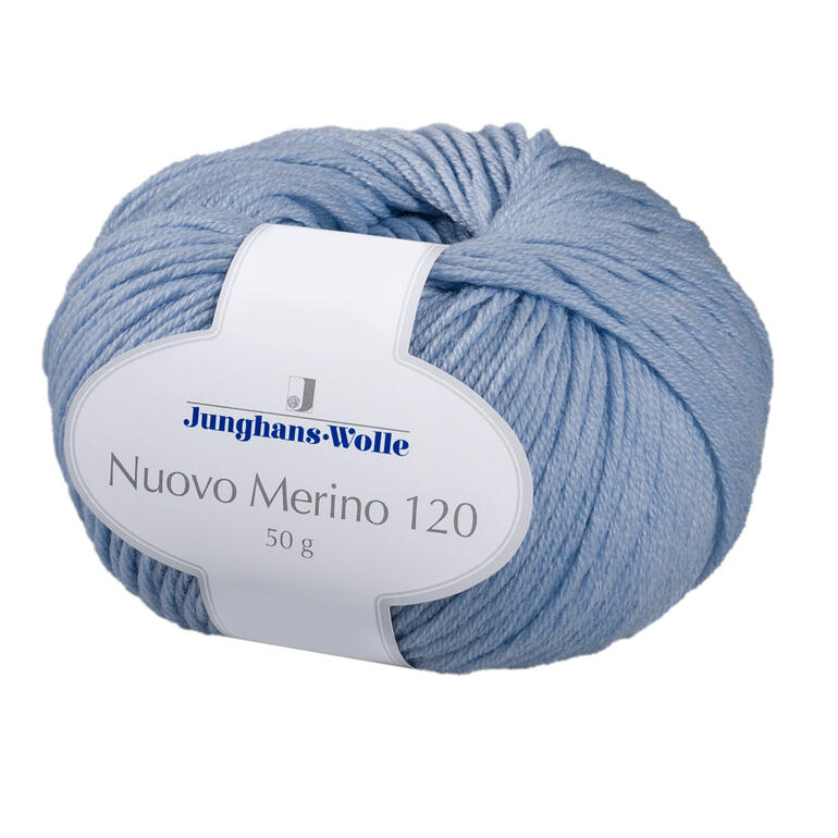 Nuovo Merino 120 von Junghans-Wolle, blaues Garn in einer 50g Einheit.