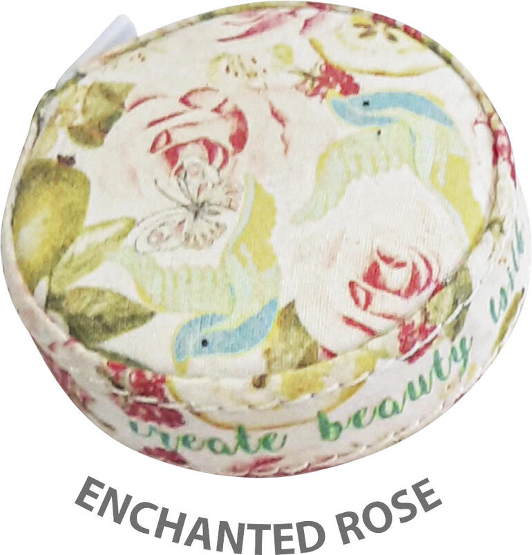 Rollmaßband in runder Form mit floralem Design 'Enchanted Rose'.