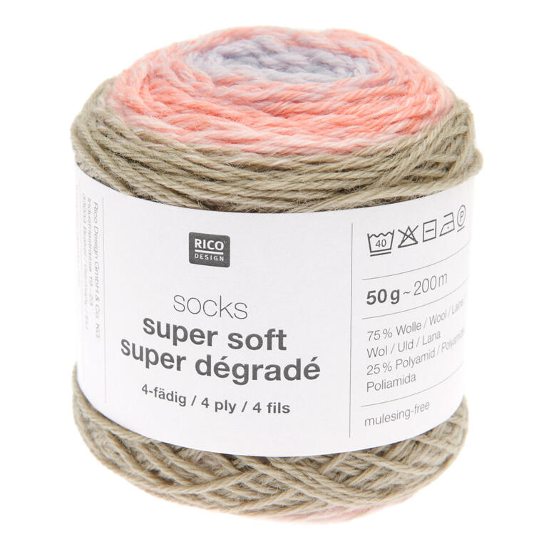 Sockenwolle in sanften Farben, 50g, 200m, 4-fädig von Rico Design.