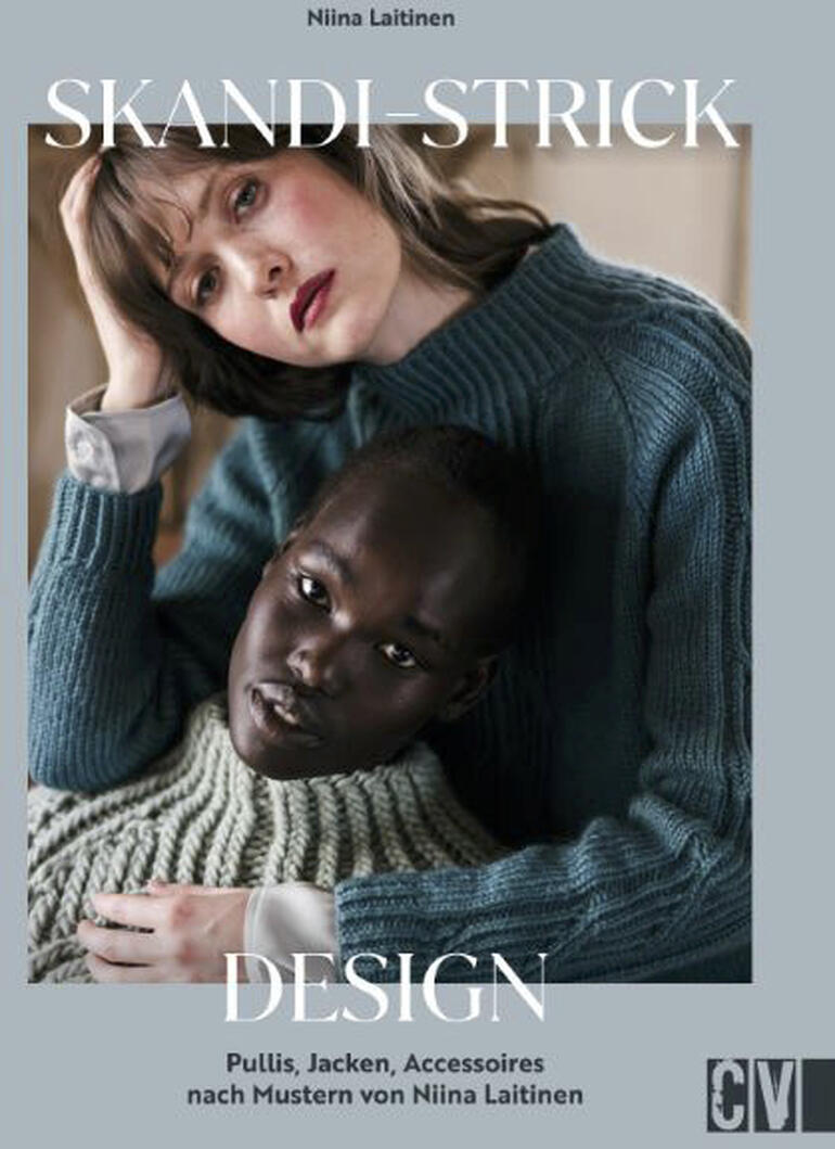 Buchcover über Skandi-Strick-Design mit zwei Modellen, die gestrickte Kleidung tragen.