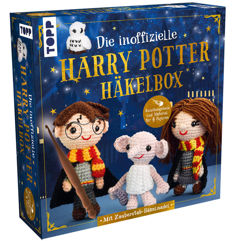 Verpackte Harry Potter Häkelbox mit Figuren und Anleitung.