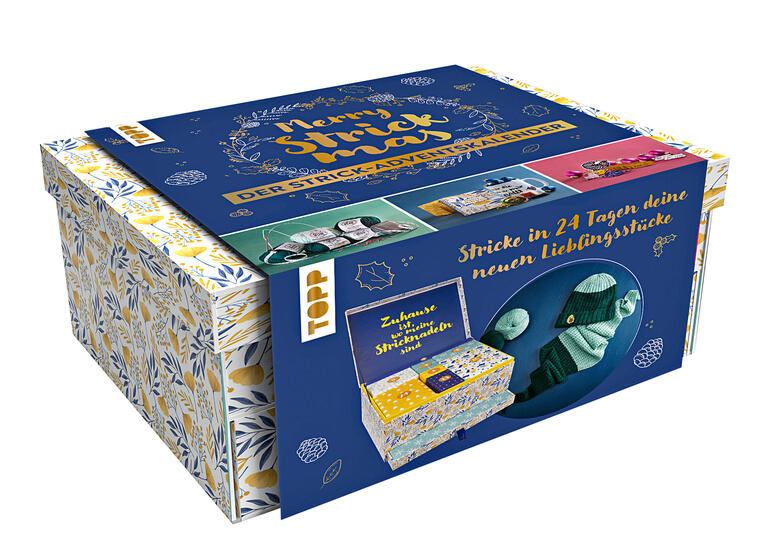 Verpackung des Strick-Adventskalenders 'Merry Strickmas'.