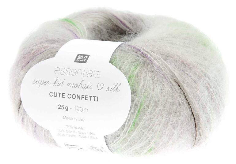 Knäuel von Essentials Super Kid Mohair Loves Silk mit bunten Konfetti-Fäden