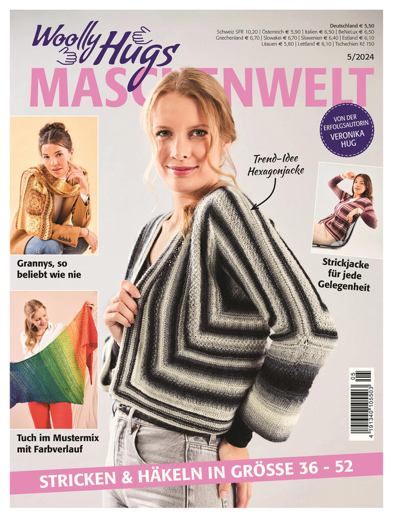 Heft Woolly Hugs Maschenwelt 05/24 mit Anleitungen für modische Strickjacken