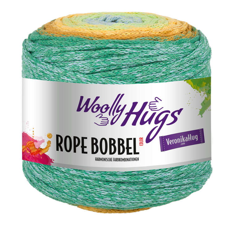 Grün-gelbes Garn Rope Bobbel von Woolly Hugs in einem Knäuel