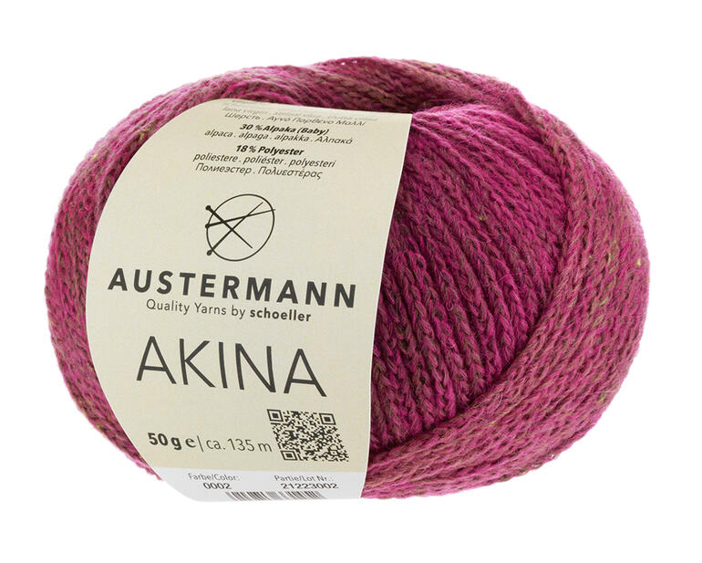 Akina Wolle von Austermann in Himbeerfarben, 50 g Knäuel.