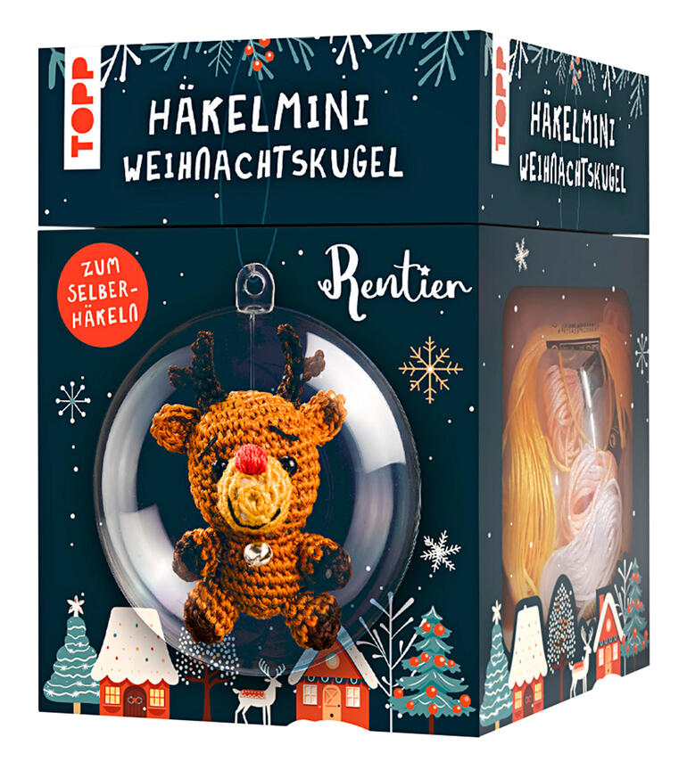 Häkelmini Weihnachtskugel - Rentier im Karton