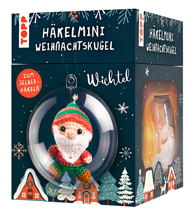 Häkelmini Weihnachtskugel - Wichtel im Karton