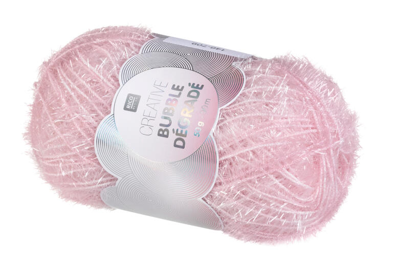 Creative Bubble Dégradé von Rico Design in pink, zwei fluffige Wollknäuel mit Glanz.