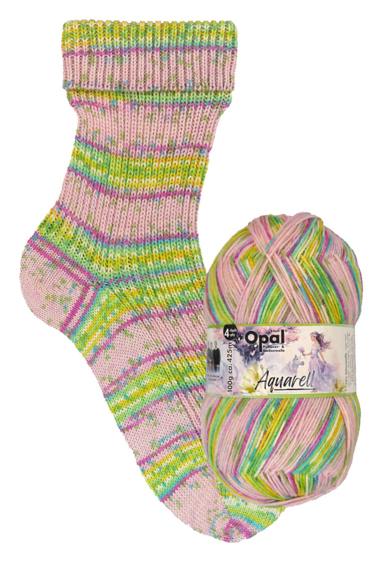 Socken mit Aquarell 4-fach von Opal in Pastellfarben