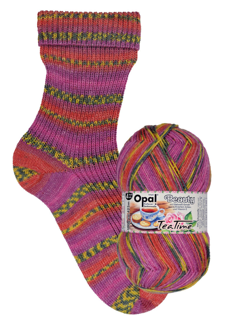 Socken mit Beauty 5 Tea Time 4-fach von Opal in bunten Farben