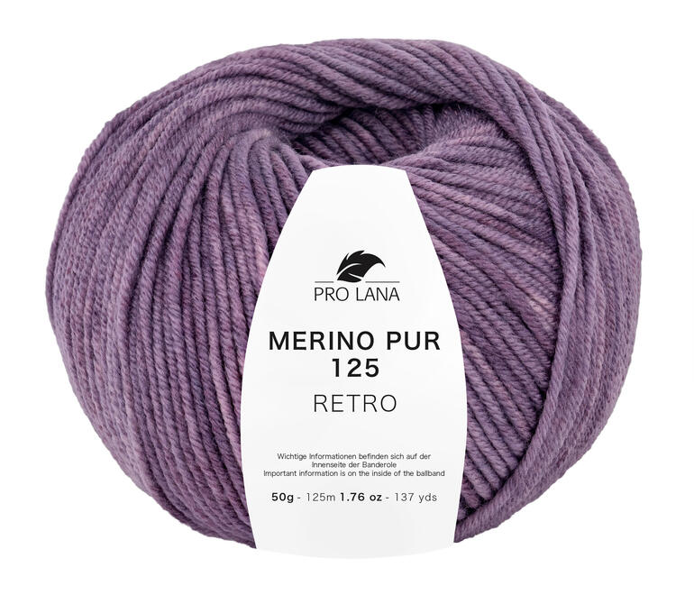 Lila Garn 'Merino Pur 125 Retro' von Pro Lana in einem Wollknäuel