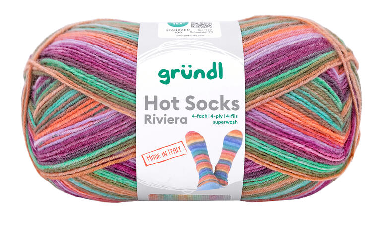 Bunte Wollknäuel von Gründl Hot Socks Riviera, 4-fach