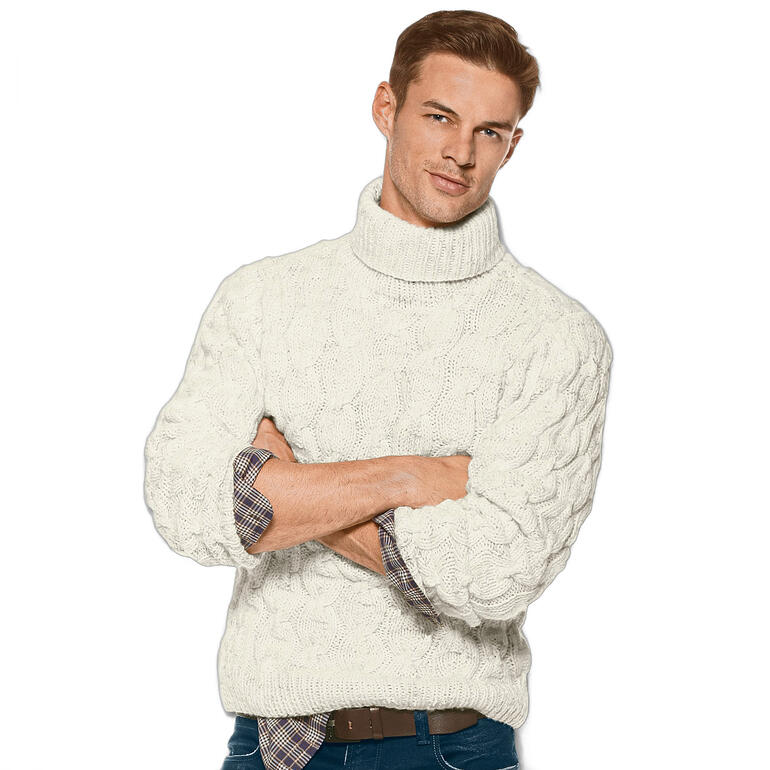 Anleitung 050/5, Rollkragenpullover aus Landwolle von Junghans-Wolle.