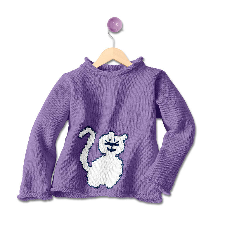 Pullover aus Cotonia II mit Katzenmotiv in lila.