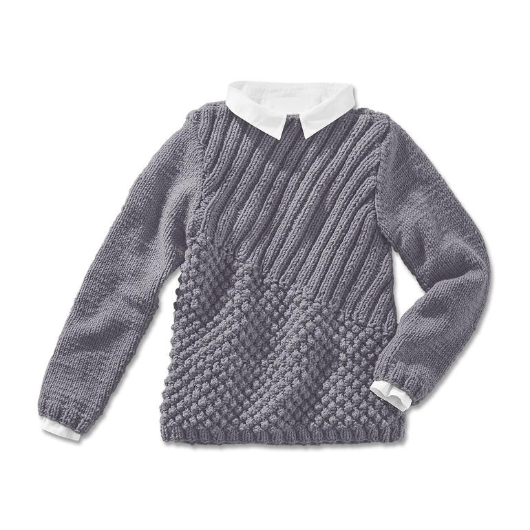 Pullover aus Merino Dick in grau mit Kragen und unterschiedlichen Texturen.