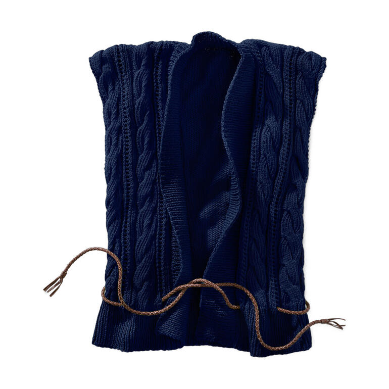 Dunkelblaue Weste mit Zopfmuster und Kordelzug