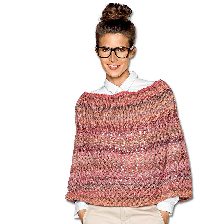 Kurzponcho in rosa- und lilatönen, aus Scala