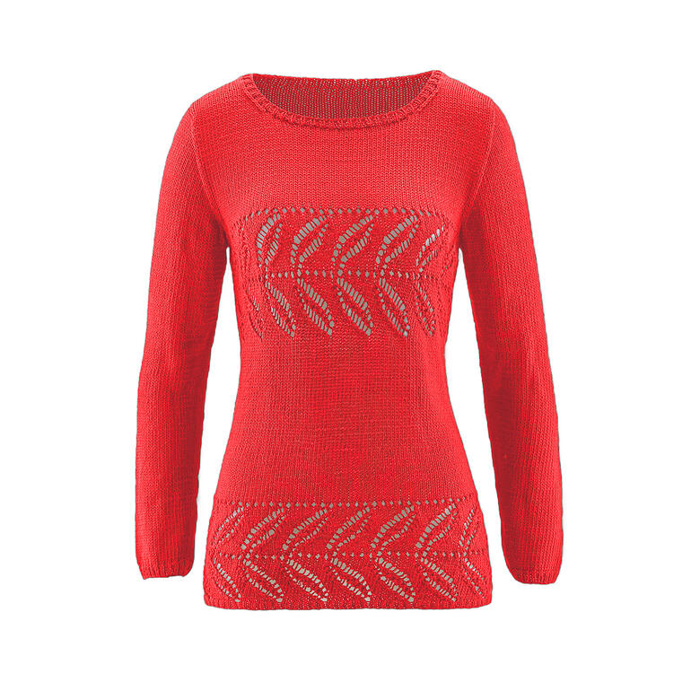 Pullover aus Cotonia II in kräftigem Rot mit Lochmuster.