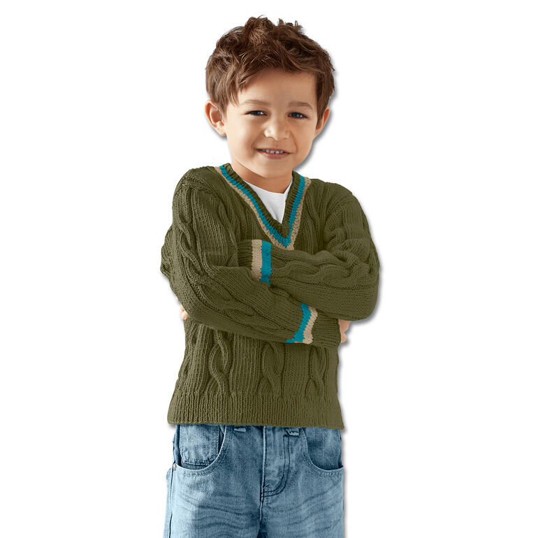 Pullover aus Cotonia II für Kinder in dunklem Grün.