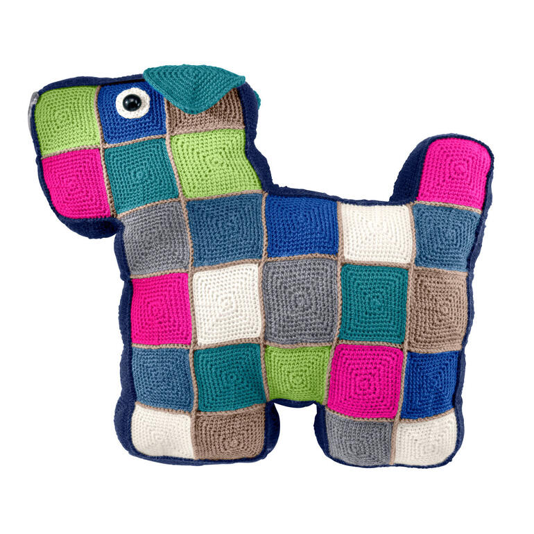 Kissen in Hundeform, bunt gewebt, ca. 48 x 48 cm
