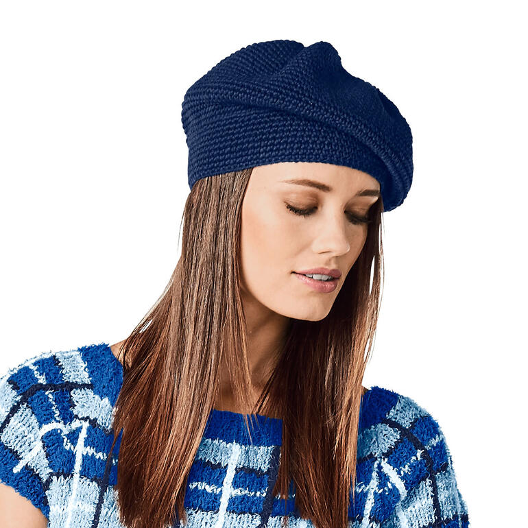 Dunkelblaue Mütze aus Cotonara mit geflochtenem Design