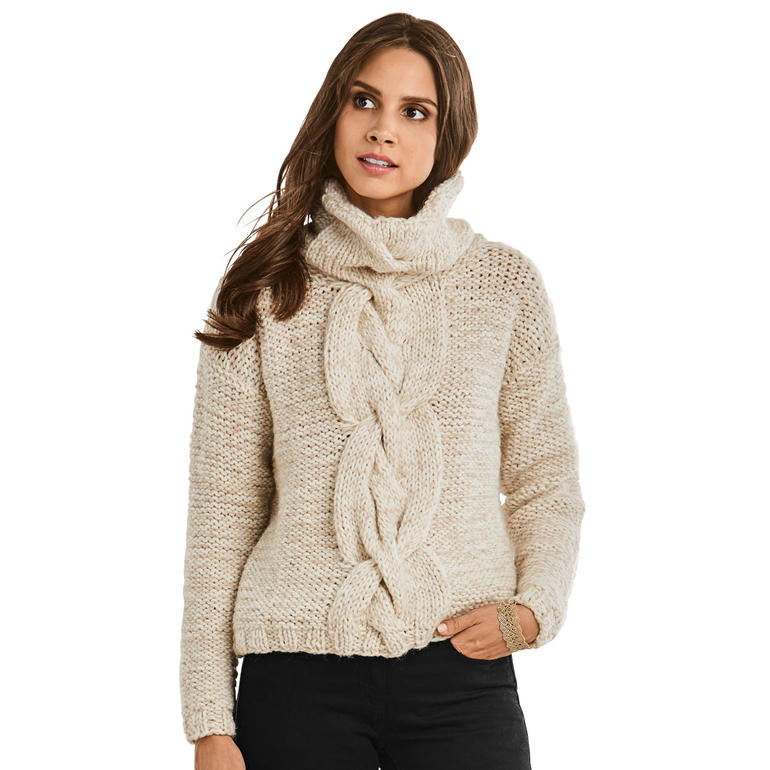 Heller Rollkragenpullover aus Merino Dick mit Zopfstruktur