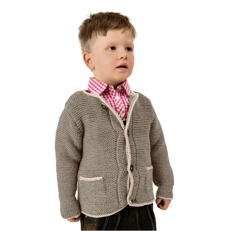 Grau-gestreifter Kinderjanker aus Soft Merino Aran, stilvoll