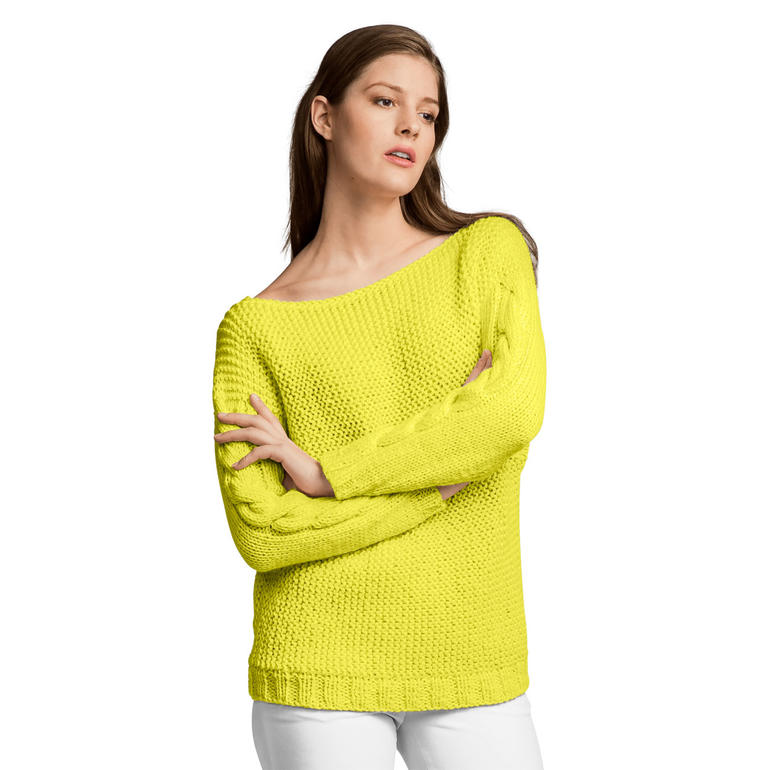 Leuchtend gelber Pullover aus Peru, modern geschnitten
