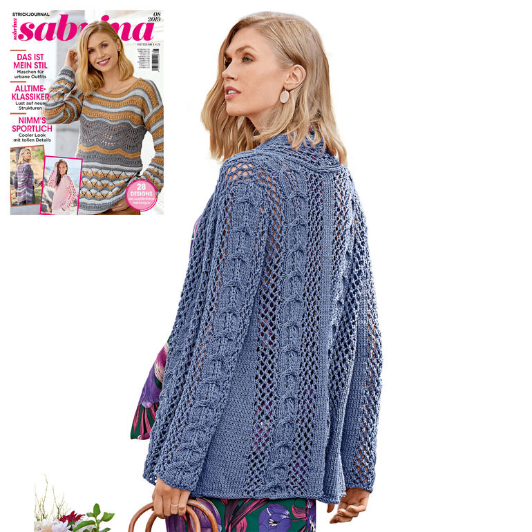 Dunkelblaue Jacke aus Bandana, Rückansicht auf Modell