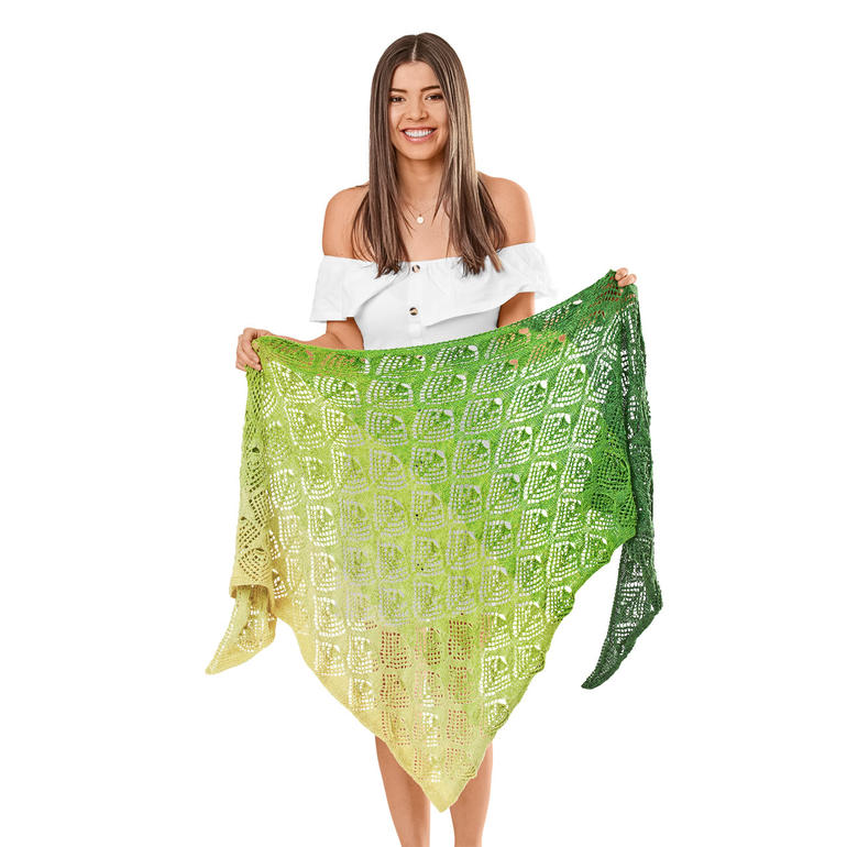 Grünes Tuch, ca. 200 x 100 cm, aus Bobbel Cotton XXL von Woolly Hugs.