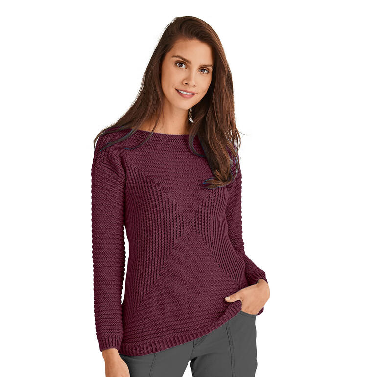 Pullover aus Merino-Extrafein in tiefem Violett mit strukturiertem Design.