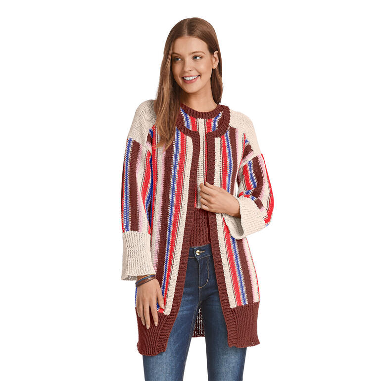 Bunter Mantel mit gestreiftem Design und weiten Ärmeln.