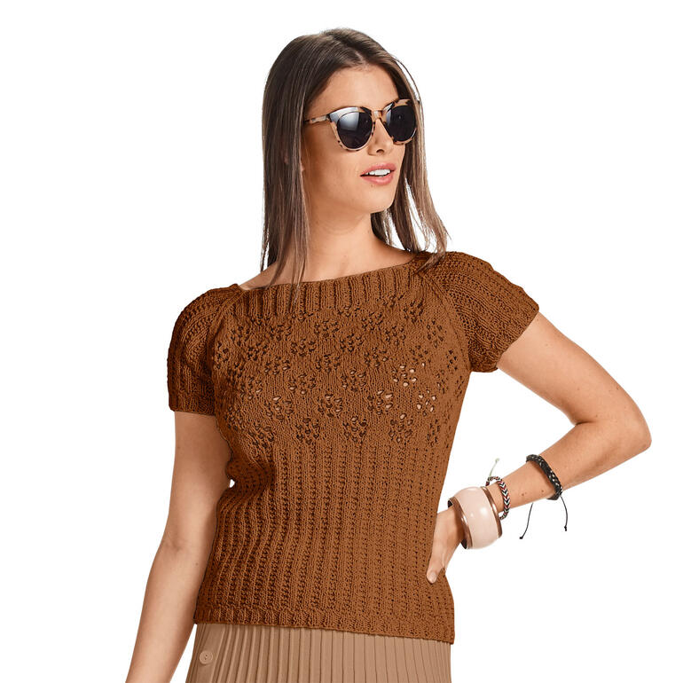 Damenpullover aus Cottonprima in schokoladenbraun mit kurzem Schnitt und luftigen Ärmeln.