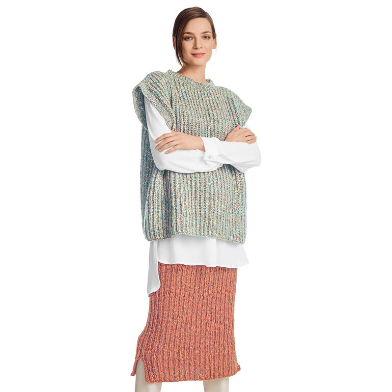 Pullunder und Rock aus Frigga in Beige und Orange, lässiger Look.