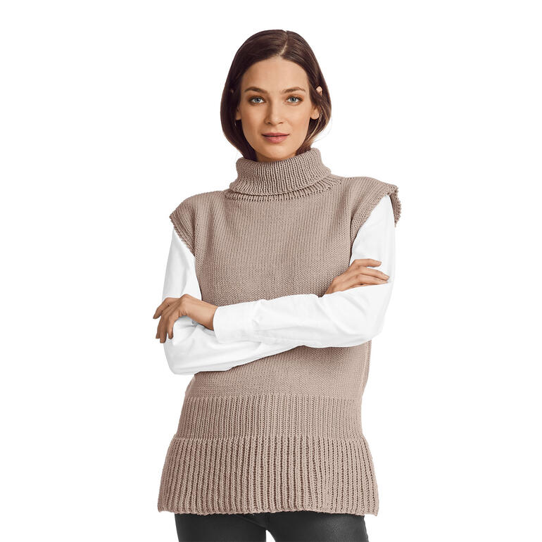 Pullunder mit Schößchen aus Merino-Extrafein in Beige, schick und modern.